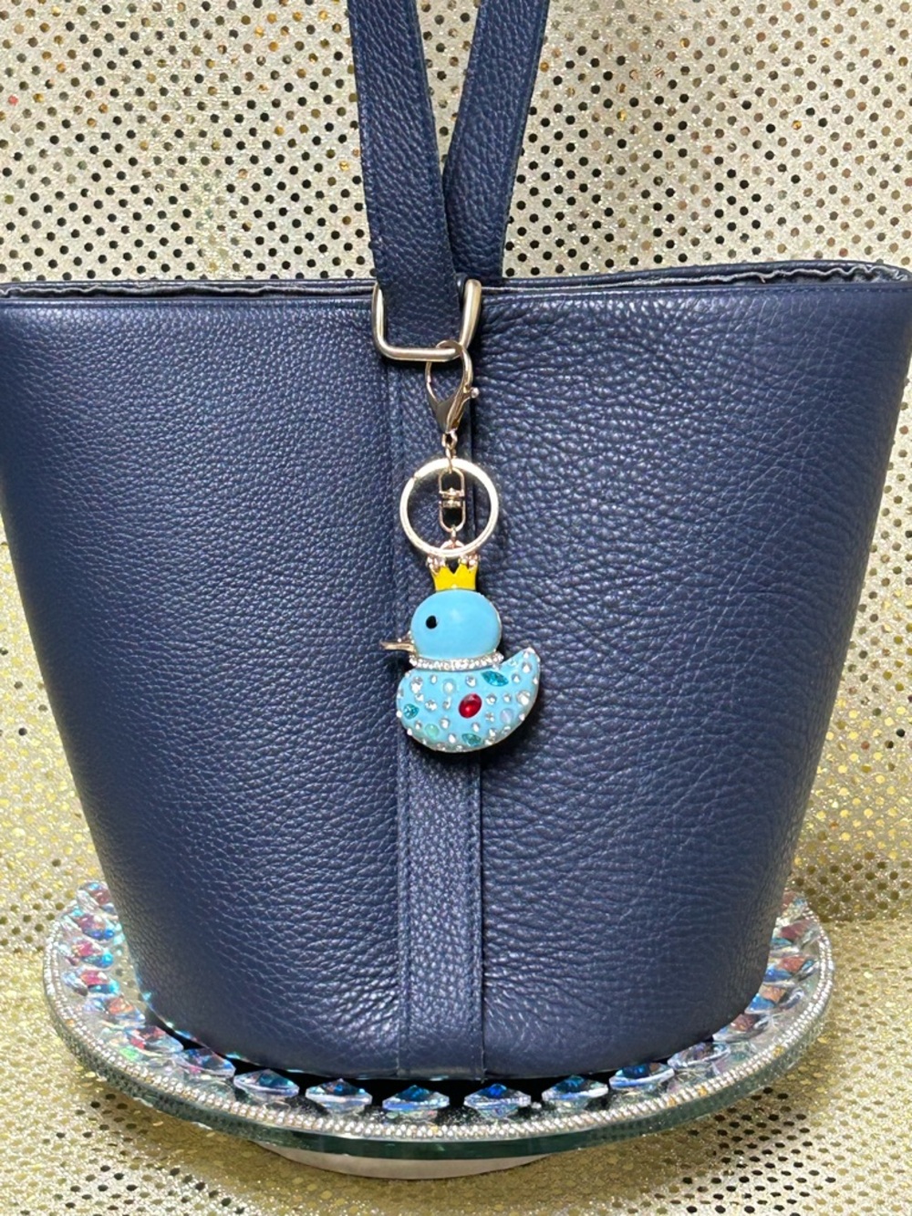 Larsen and Lund Navy Pebbled Leather Tote w/Blue Duck Charm Approx. 11 x 9 x 7.5